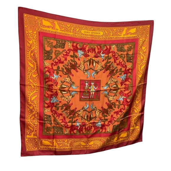 Hermes Carré 90 EARLY AMERICA Red Silk Scarf  Boxed NWT - Picture 3 of 16